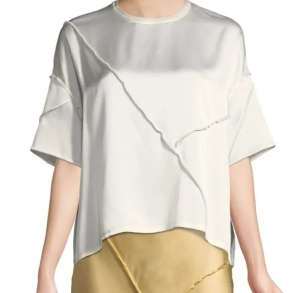 VINCE Raw-Edge Silk Short-Sleeve Tee blouse - Picture 1 of 5